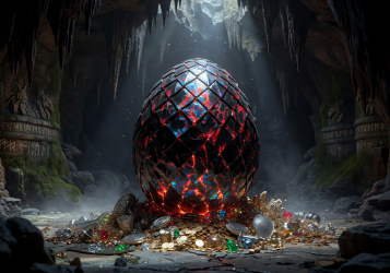 Glowing Magical Dragon Egg in a Dark Cave